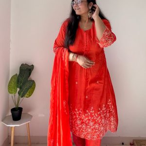 Akhshi Mul Chanderi 3 Pc Suit