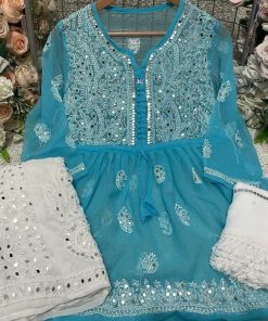 SUKHMANI SHORT GOWN MIRROR WORK SHARARA SET