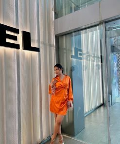 Alternative view of NEER FURRY RUST ORANGE SATIN DRESS