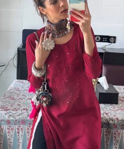SUKHMANI MUKAISH WORK KURTI- red