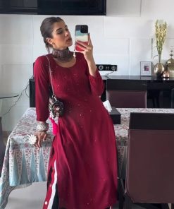 Alternative view of SUKHMANI MUKAISH WORK KURTI- red