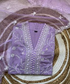 Alternative view of Shargun Cotton Embroidery Suit With Organza Duppata