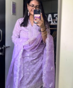Shargun Cotton Embroidery Suit With Organza Duppata