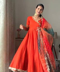 Naaz Orange Cotton Silk Suit