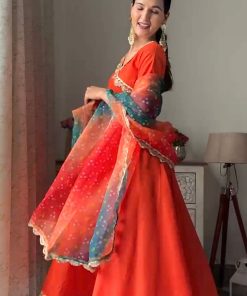 Alternative view of Naaz Orange Cotton Silk Suit