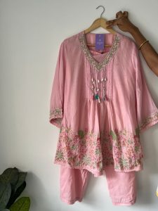 Two Piece Designer mal co ord set with York work paired with Plazo pant