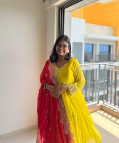 Yellow Heavy Suit With Mirror Work