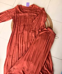 Alternative view of Red Chikankari Suit